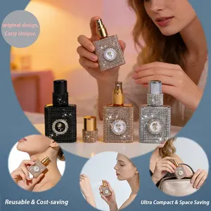 Handmade Crystal Perfume Dispenser, 15ML Empty Reusable Glass Bottle with Rhinestone Lid, Luxury Original Design, Travel-Friendly, Special Occasion, Refillable Bottle