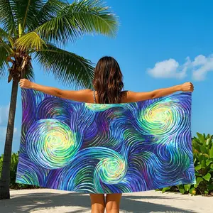 Abstract Starry Night Pattern Beach Towel, Colorful Swirl Pattern Towel, Soft Absorbent Towel for Beach, Pool, Travel, Camping, Hiking