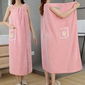 Women's Towel Wrap Bathrobe - 1pc Quick Drying Spa Wrap with Thick Straps, Flower Pattern, Absorbent for Home & Sauna Use Hand