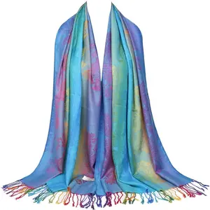 Colorful  Jacquard cotton pashmina Women Wrap Shawl tassels Scarves