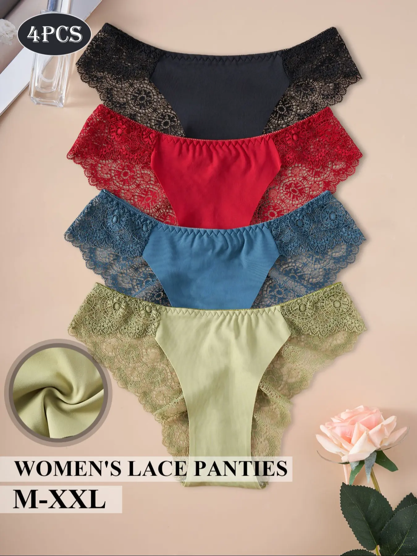 Women's Comfort Lace Panty Bundle (3/4/5 Pieces) - Soft Comfy Knicker Crafted from Soft Breathable Fabric with a Skin-Friendly Texture and Great Waist Elasticity，Soft to Touch with Wide Waist Design to Avoid Marks
