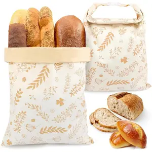 2 Pcs Beeswax Bread Bags for Sourdough, Bread Bags for Homemade and Reusable Cotton Linen, Easy to Clean Sourdough Storage Bag Ideal for Zero-waste Kitchens.