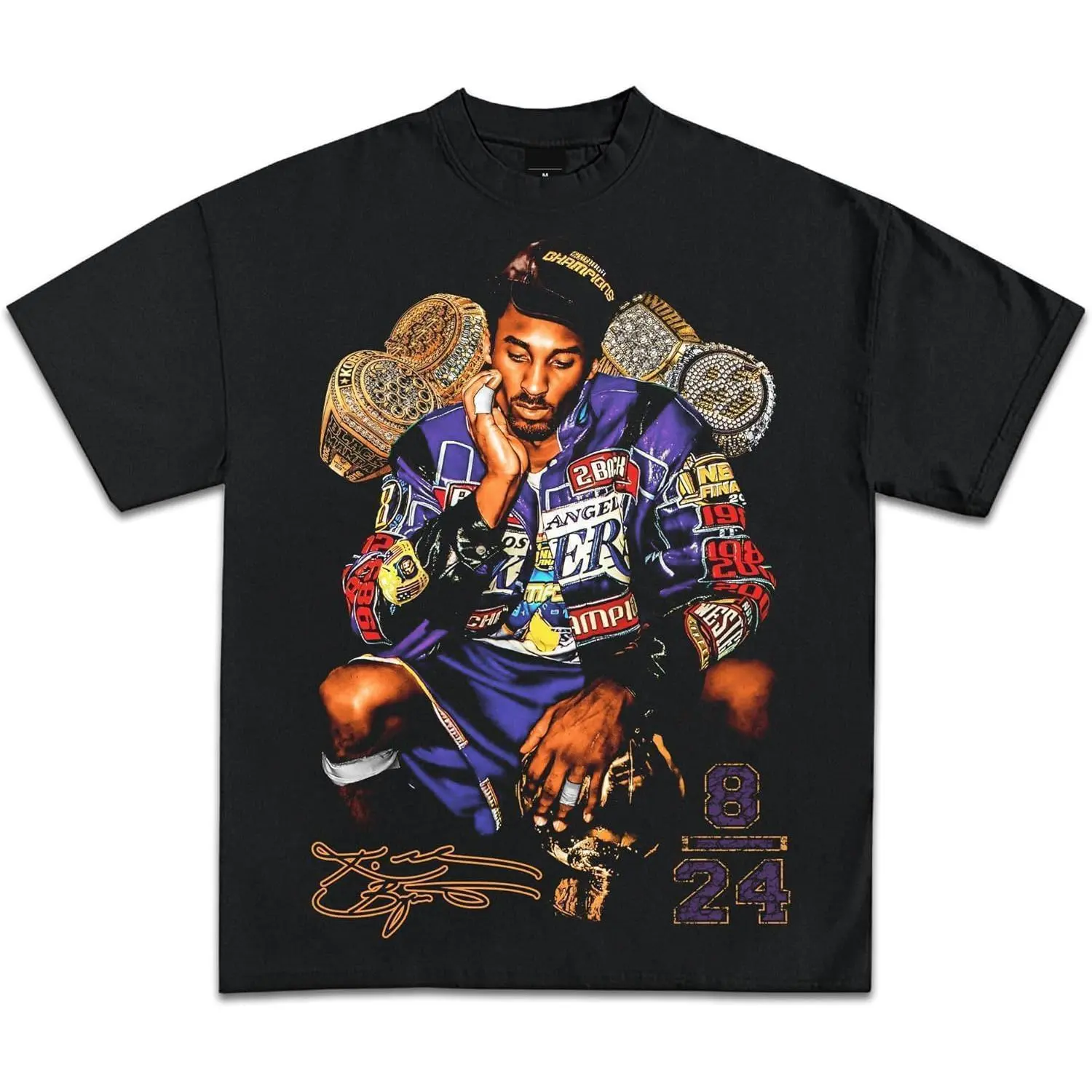 Unisex Retro Kobe Graphic T-Shirt, Heavyweight 100% Pure Cotton, Breathable Short Sleeve Casual Club Tee, S, M, Round Neck