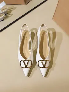 6600-K117 Women's French Fashion V-Cut Low Heel Pointed-Toe Slip-On Shoes, Casual Wedge Backless Design, Stylish and Versatile Footwear