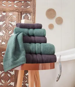 Veteran Textile LLC - 2 Color Mix Set, 6 Pieces-Turkish Cotton - Luxury Towel Set for Bathroom & Kitchen, 2 Bath Towels, 2 Hand Towels & 2 WashCloths (Dark Chocolate + Dark Green)