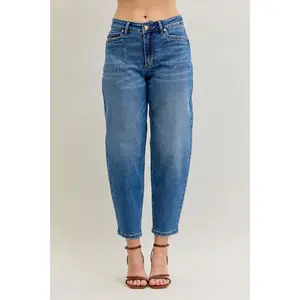 Judy Blue High Waist Classic Soft Barrel Stitch Thru Pocket Ankle Jeans 881012, Stretchy Cotton Denim Womenswear Bottom Chic Vibe