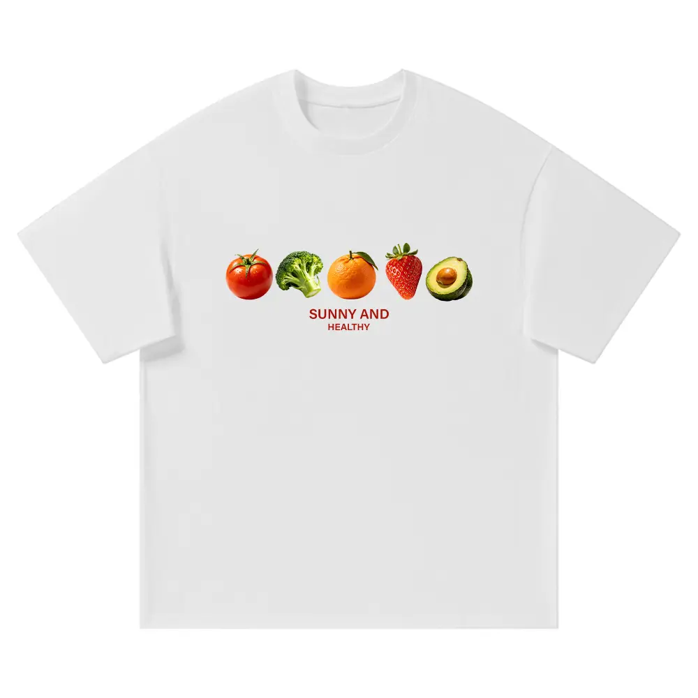Viral Trendy Unisex Oversized T‑Shirt Sunny And Healthy Fruit Vegetable Graphic High Definition Quality Print Casual Daily Outfit Versatile Multi‑Scene Weekend Clothing Affordable Little Surprise Gift