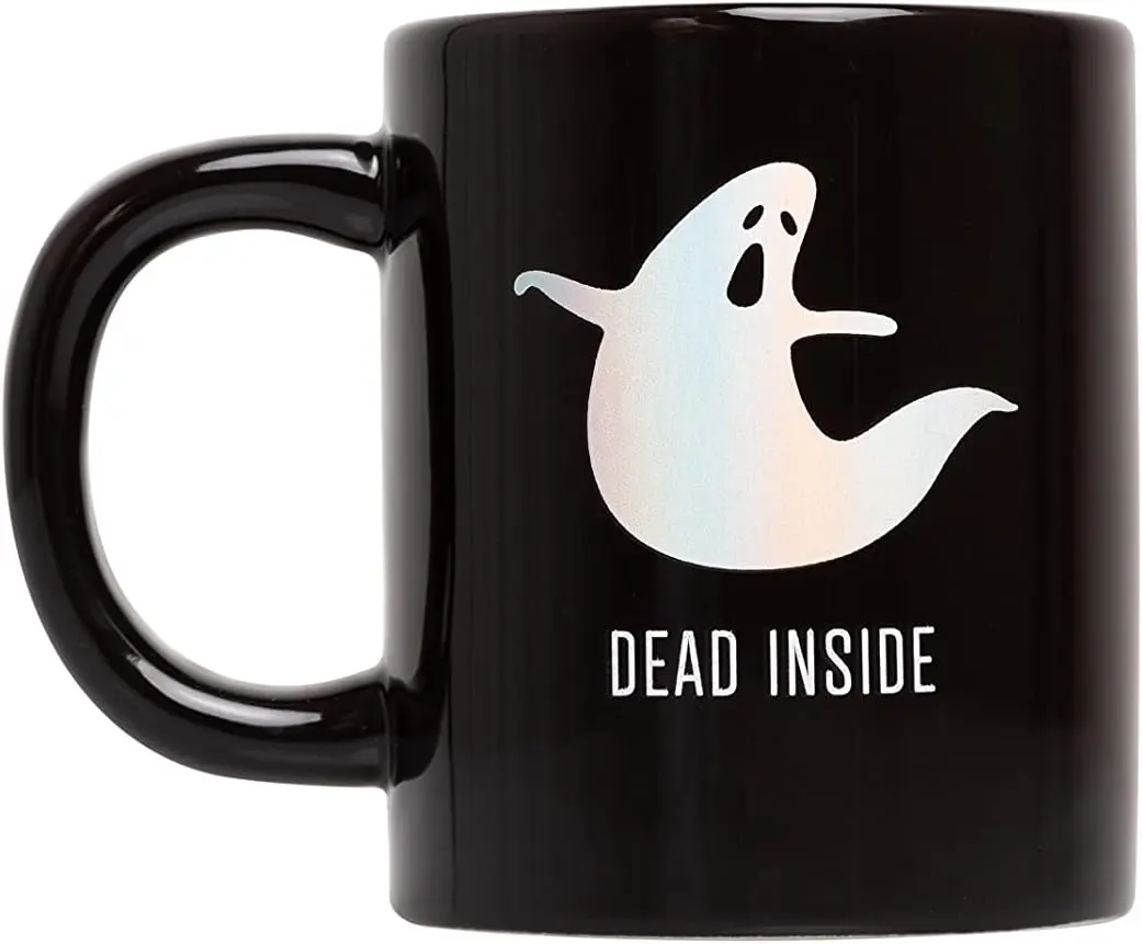 Dead Inside Incandescent Ghost Halloween Ceramic Coffee Mug, Black Ceramic Coffee Mug, Halloween Decor For The Kitchen