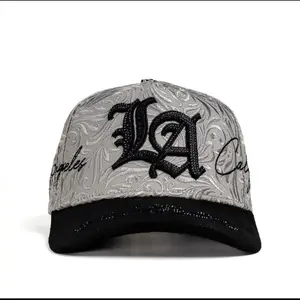 Hat LA California Grey Black Full Embroidered Crystals Edition with LA Logo and Black Brim
