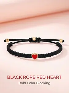 Couple Braided Bracelet Set, Spacer Beads, Jade Thread Flat Knot, Gold Edge, Heart Design, Romantic Jewelry Gift