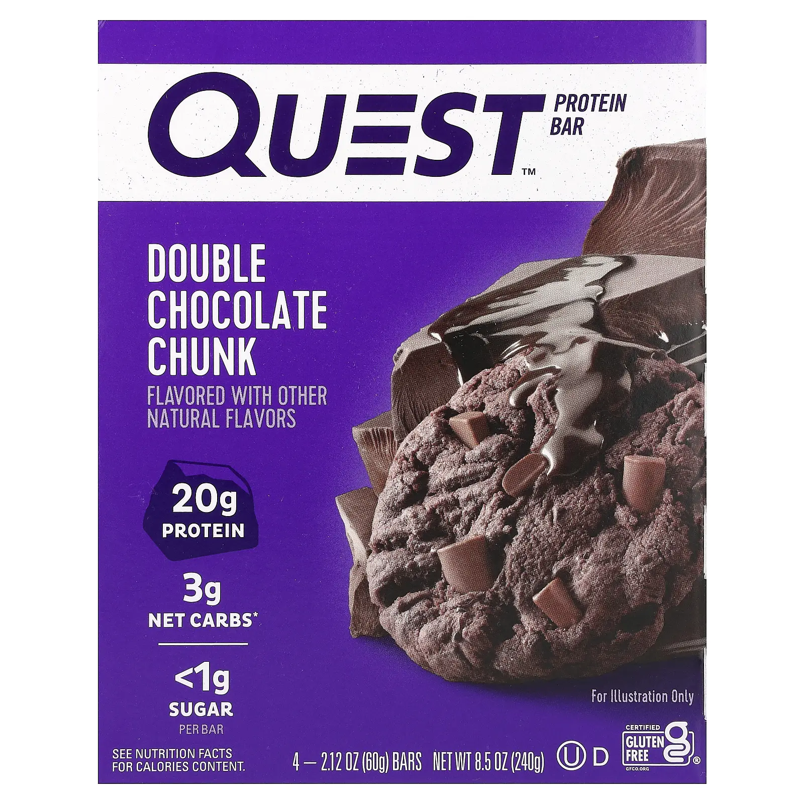Quest Nutrition Protein Bar, Double Chocolate Chunk, 4 Bars, 2.12 oz (60 g) Each