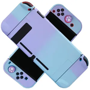 Dockable Case for Nintendo Switch - 3 in 1 Protective Cover Case for Nintendo Switch and Joy-Con Controller with Screen Protector and Thumb grips - Purple and Cyan