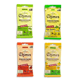 Chimes Ginger Chews Variety Pack of 4 Bundle - 1 of each (Original, Mango, Lemon & Orange) 6 oz total Low Calorie, Vegan, GF, Organic, Ginger Chews for Nausea, Morning Sickness, Sore Throat Relief