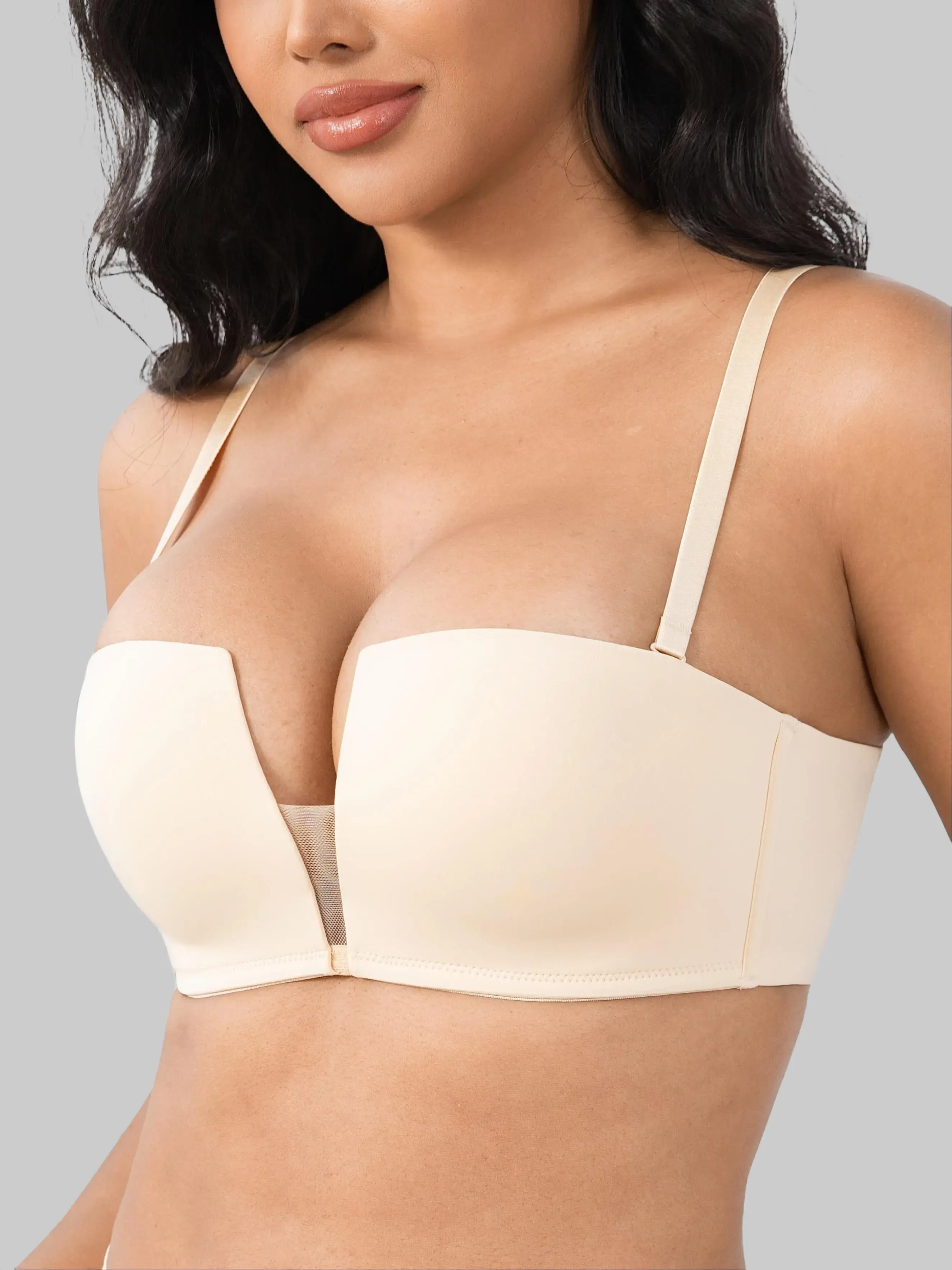 ANYIRIS Wireless Balconette Push Up Bras for Women Add 1 Cup Size Seamless Demi Bra No Underwire Natural Lift Support Convertible Multiway Bras with Classic & Clear Straps for Square Neck Tops
