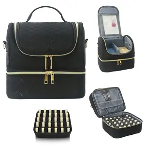 Double Layer Portable Nail Polish Makeup Organizer Bag Quilted Water-Resistant Storage Design Travel Case for Manicure Tools & Accessories Lightweight Easy-Clean Nylon Girlfriend Gift Makeup Case Jewelry Organizer Box - Handheld Cosmetic Pouch Minimalist