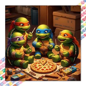 1 set of DIY diamond painting kit, 5D diamond art set, DIY decoration Ninja Turtle, pizza, toy mosaic, diamond art, DIY art home decor.