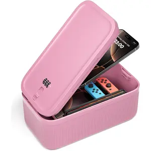 Small lockable safe storage box with combination code lock for medication, phone, pills, first aid kits, and snacks; suitable for home, refrigerator, and office; pink.