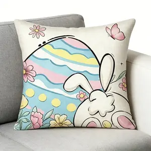 1 piece, Cute Easter Bunny Pillow Cover 18x18, Soft Short Plush Fabric, Single-Sided Print Decorative Cushion Case with Hidden Zipper for Home Decor. (without pillow core)