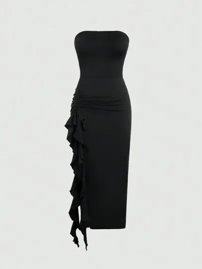 black plain long dress Black Linen Ruby Dress main image 0