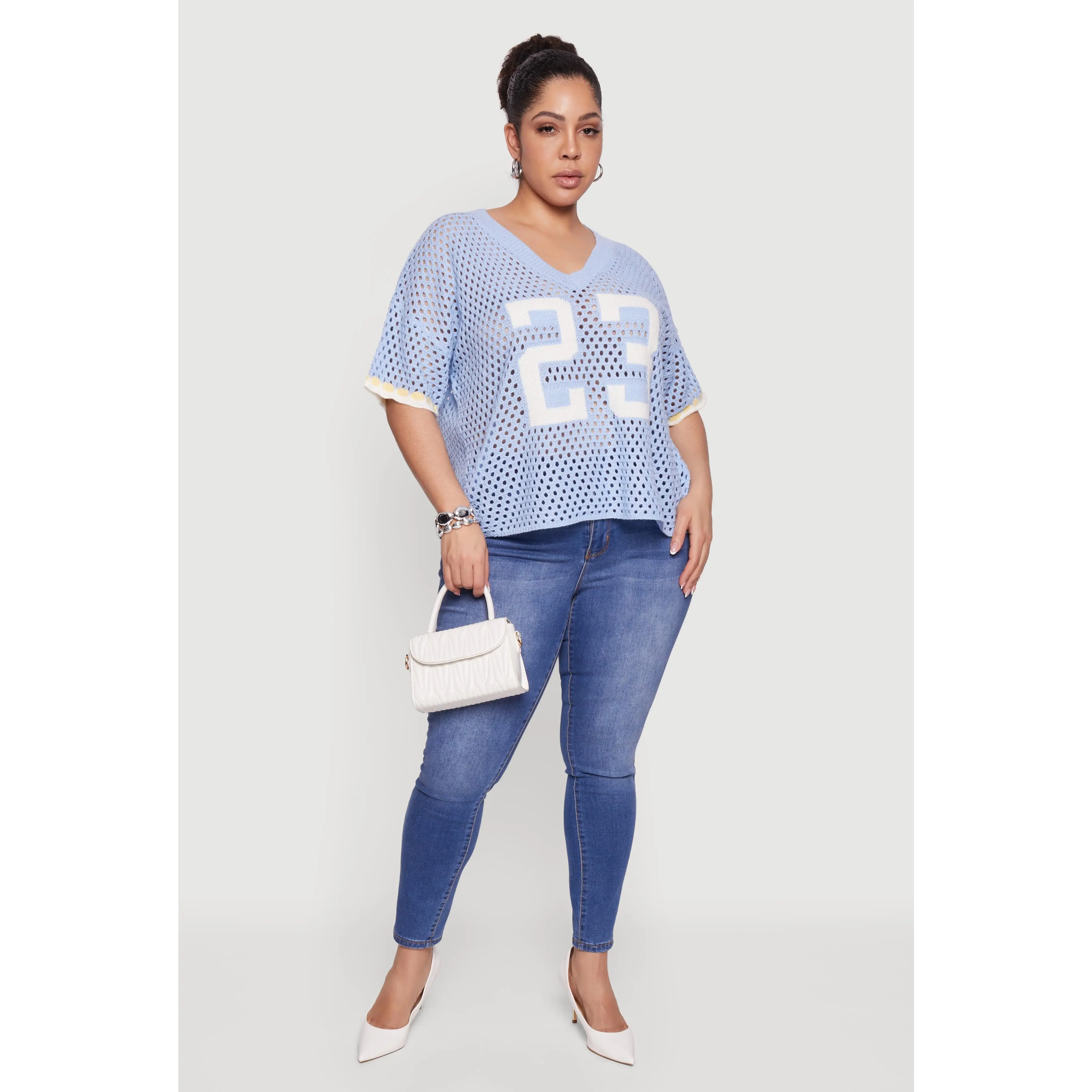 Plus Size 23 Short Sleeve Crochet Football Jersey