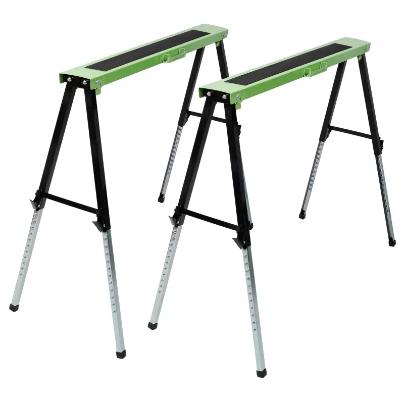 2PACK Adsjustable Saw Horse,Folding Portable Work Horse with Fast Open Legs,Convenient Handle, for Garage, Workshop, Fully Assembled, Green+Black Color