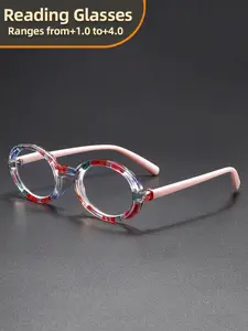Classic Circular Blue Light Filter Anti Glare Reading Glasses - Women's Metal hinge Flower Reader Reading Eyeglasses