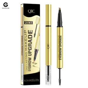 QIC 4-Prong Liquid Brow Pen: Waterproof & Smudge-Proof, Brow Gel with Defining Fibers, All-Day Hold for Natural Looks, Viral Eyebrow Makeup Kit ultra-fine tip tint lash