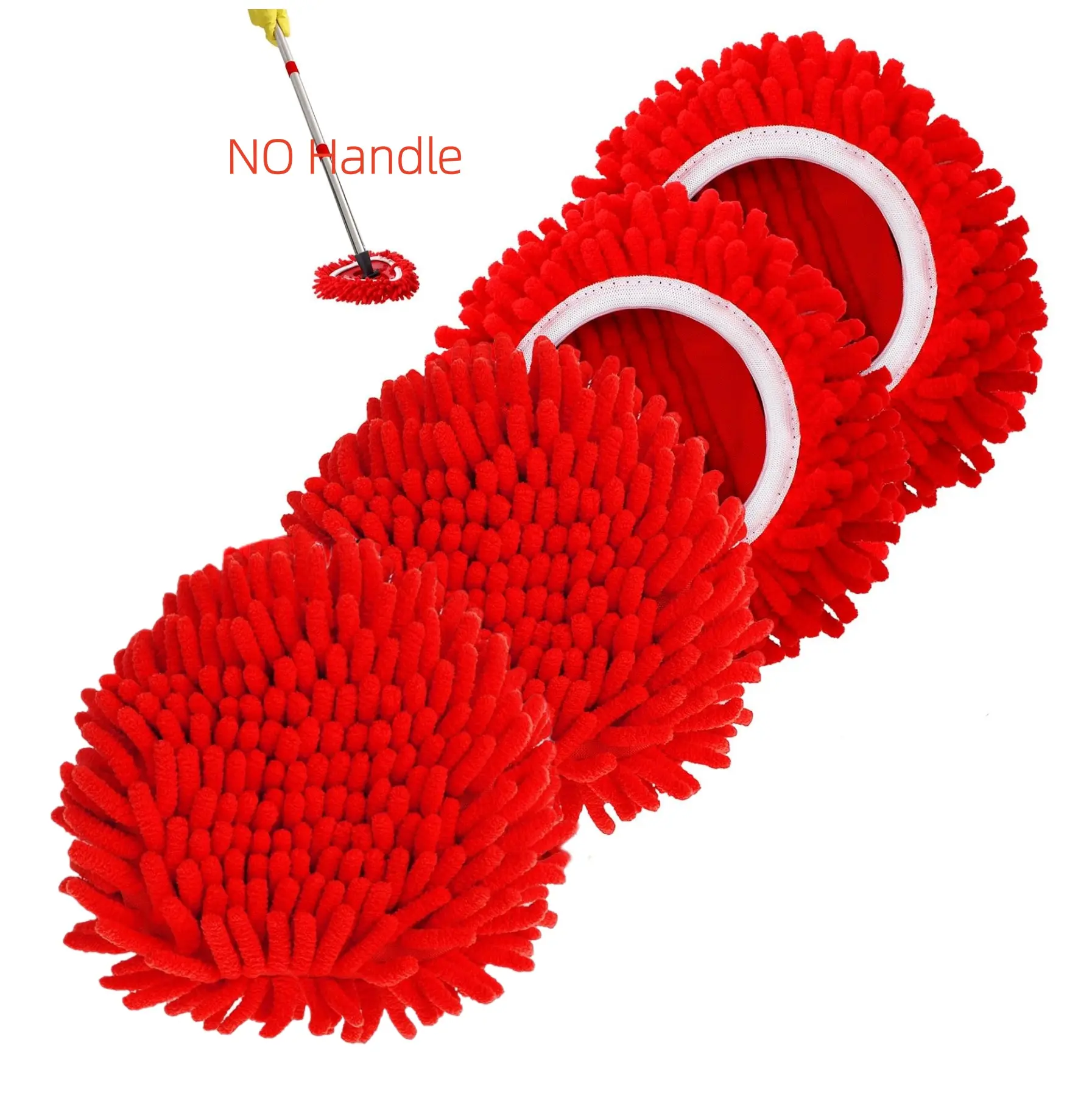 Chenille Replacement Mop Heads 4-Pack, Water-Absorbent Reusable Spin Mop Pads Fitting Easy Wring 1-Tank System, Washable Dust Refills (7.87x7.87x1.18 Inches) for Whole-House Cleaning From Floors to Glass Panes (Red), Replacement Heads