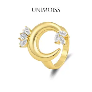 UniMoiss Moonlight Kiss Ring Silver-Plated Romantic Celestial Statement Jewelry for Women Wedding Engagement Anniversary Valentine's Day Birthday Gift Daily Wear
