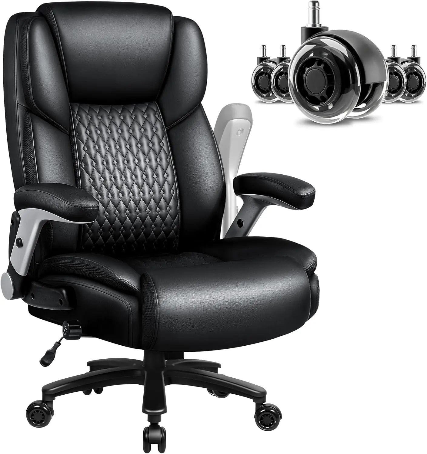 PUKAMI Big and Tall Office Chair 600LBS, Heavy Duty Office Chair for Heavy People, High Back Executive Office Leather Chair with Adjustable Armrests and Lumbar Support, Black Ergonomic Big Tall Chair