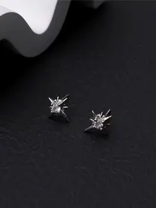 Silver Color Starburst Rhinestone Earrings, Unique Design Eight-Pointed Star Ear Jewelry, Cool Personalized Mini Tragus Studs