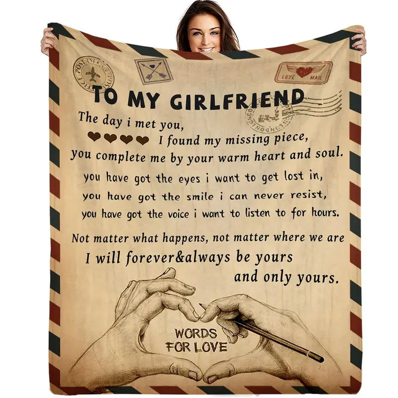 To My Girlfriend Gift Blanket Romantic Love Message Soft Flannel Fleece Throw Bedding Anniversary Birthday Present Warm Cozy Sofa Couch Cover Relationship Memento Sentimental