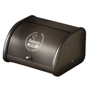 Holder Bread Container with Roll-up Lid Retro Kitchen Storage Box Large Capacity Countertop Bread Storage Bin Stainless Steel for Cookies & Baked Goods Fresh Loaves