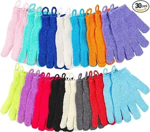 30 Pcs Exfoliating Gloves for Shower, 15 Colors Body Exfoliator Glove with Hanging Loop, Scrub Exfoliate Glove Mitt Bath Face Spa Hand Scrubber Wash Deep Scrubbing Dead Skin