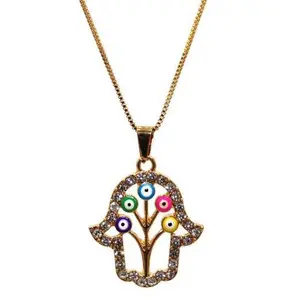 Evil Eye Hamsa Hand Necklace (24K Gold Filled)