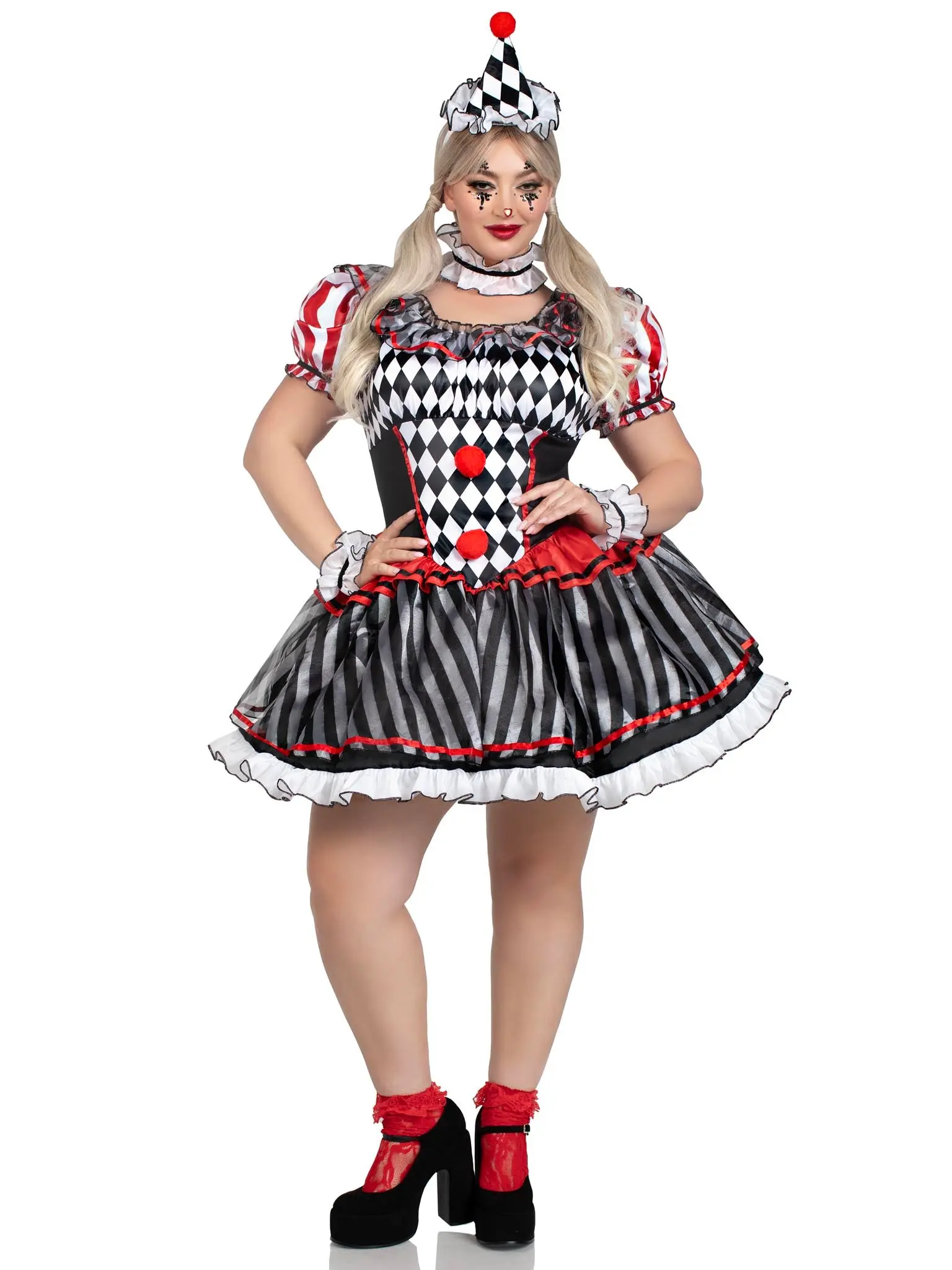 Leg Avenue Women's Plus-Size Harlequin Clown Dress, Fit-Focused Halloween Clothes, Women's Special Costume Accessory