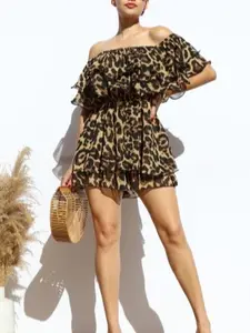 Estefania Leopard Off Shoulder Romper