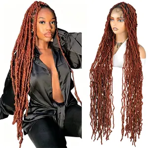 Synthetic Full Lace Box Braided Wigs Ginger Brown Senegalese Twist Braided Wigs 40 Inches Faux Locs Orange Colored Braided Wigs For Black Woman