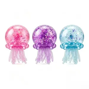 Cute Jellyfish Squishy Stress Relief Toy, Glitter Gel Filled Squeeze Ball, Stretchy Elastic Fidget Hand Toy, Anxiety Relief Portable Relax Gift for Kids & Adults