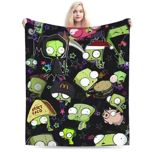 Invader Zim Y2K Cute Anime Blanket Ultra Soft Velvet Flannel Cozy Warm Machine Washable Bedroom Couch Sofa Relax Throw Decor Decorative Throw Perfect Birthday  Christmas  for Cartoon Fans Kids Teens Adults Women Men Alien Sci Fi Style inspirational gift