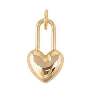 Heart Padlock Charm in Shiny Gold