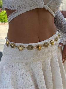 women's vintage metal bridal waist chain, boho style belt, fashionable heart & oval shaped waist adjustable belt for women, trendy all-match & exquisite body jewelry for birthday gift