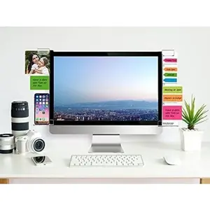 Monitor Memo Boards for Computer – Set of 2 Acrylic Screen Side Panels (Left & Right), Message Reminder Pads with Phone Holder – Desktop Utility Organizer for Office, Includes Bonus Sticky Notes