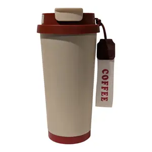 18oz To-Go Coffee Cup with Keychain Charm – Cream with Red Lid