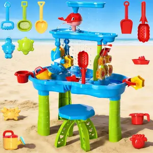 4-in-1 Sand and Water Table, Outdoor Kids Stuff, Kids Outdoor Play Beach Toy Set, Ideal for Toddler Holiday Birthday Gifts Water Activity Tables Summer Gift Toys for Outside Backyard Water Activity Tables Summer Gift Toys for Outside Backyard