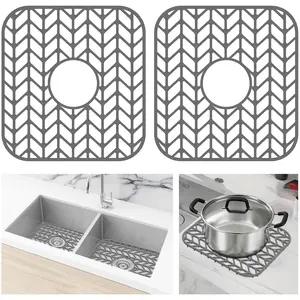 Silicone Kitchen Sink Protector Mat, 12"x 11" Non-Slip Sink Bottom Grid with Center Drain Hole, Heat Resistant & Dishwasher Safe, Anti-Scratch Stain Resistant Sink Liner for Stainless Steel & Farmhouse Kitchen Sinks