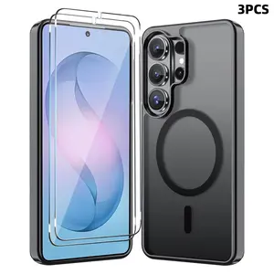 3PCS [1 Phone Case with 2X Clear Screen Protectors] Magnetic Phone Case Suitable for Samsung Suitable for Galaxy S26 Ultra S26 Plus S26 S25 Ultra S24 Ultra S25FE S23 S22 Ultra with Screen Protector, Slim Translucent Shockproof Phone Case