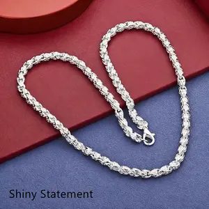 925 silver-plated Twisted Rope Chain Necklace - Classic and Elegant Style, Suitable for Daily Wear and Gift Giving, Fashionable Jewelry