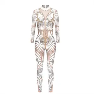 New armor machine 3D digital printing slim-fit long-sleeved sports jumpsuit