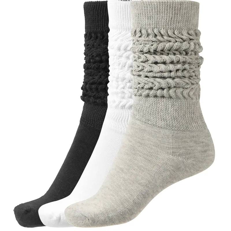 BomKinta Women's Slouch Crew Socks 3-Pairs - Casual Everyday & Sporty Wear, 78% Polyester 22% Spandex Stretch, Soft Non-Binding Fit, One Size Fits 5-11, All-Season Ladies Fashion Socks